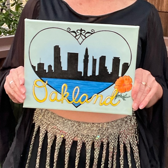 I love Oakland, CA Canvas hand painted art, 10.5” x 9” - Picture 1 of 4